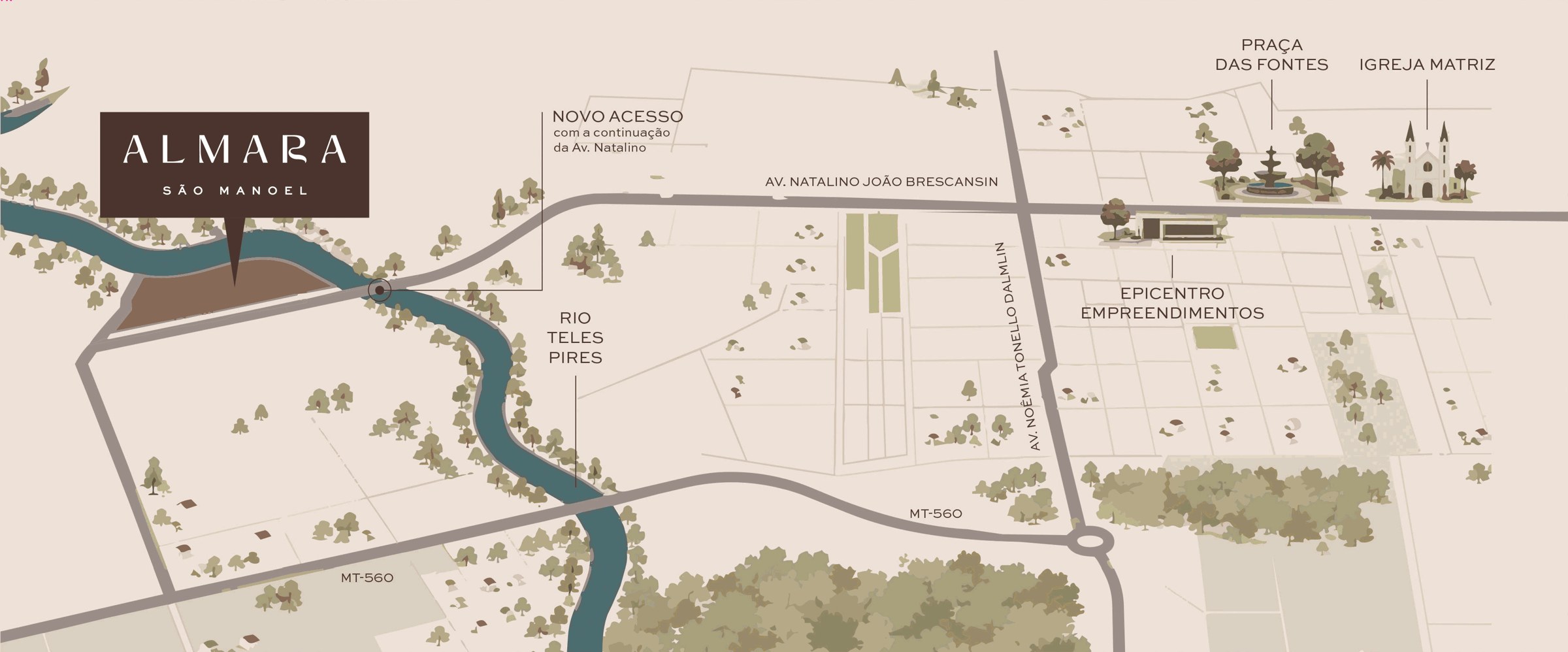 Mapa de acesso ao Almara São Manoel, às margens do Rio Teles Pires em Sorriso